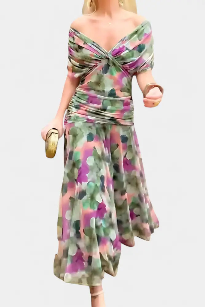 Abigail | Long Floral V-Neck Dress - Dress