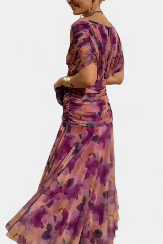 Abigail | Long Floral V-Neck Dress - Dress