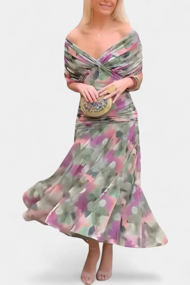Abigail | Long Floral V-Neck Dress - Dress