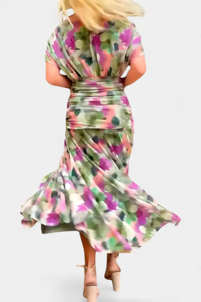 Abigail | Long Floral V-Neck Dress - Dress