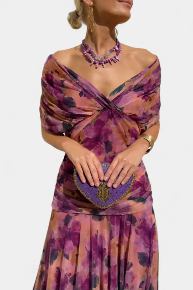 Abigail | Long Floral V-Neck Dress - Dress