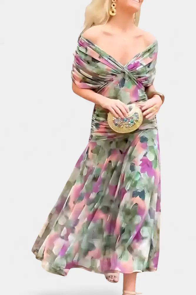Abigail | Long Floral V-Neck Dress - Dress