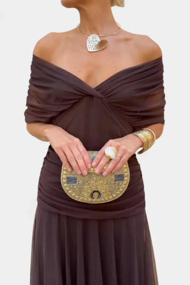 Abigail | Long Floral V-Neck Dress - Brown / S - Dress