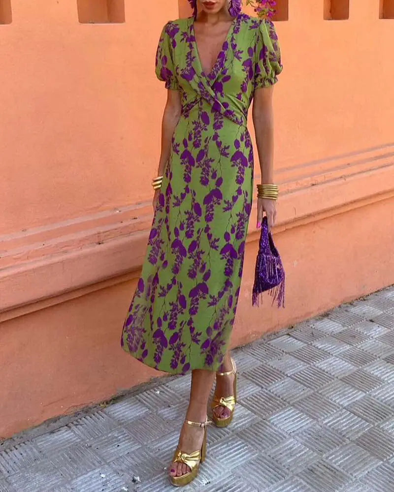 Angelina - Stunning V-Neck Midi Dress - V-Neck Midi Dress