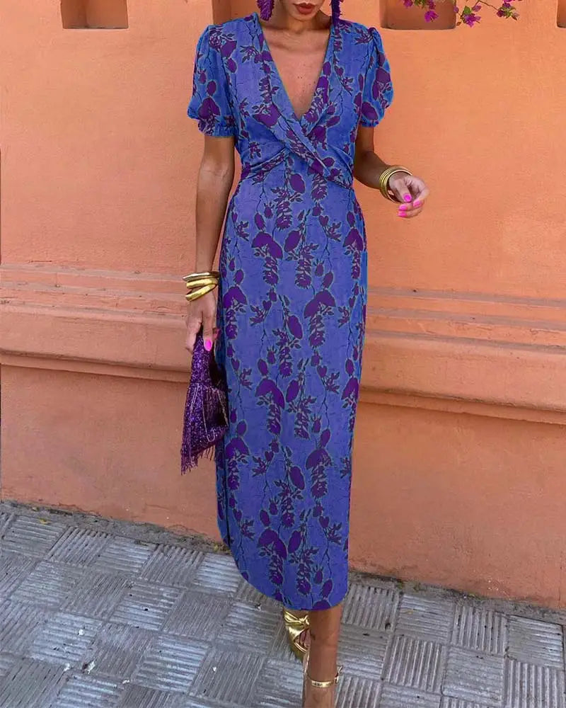 Angelina - Stunning V-Neck Midi Dress - V-Neck Midi Dress
