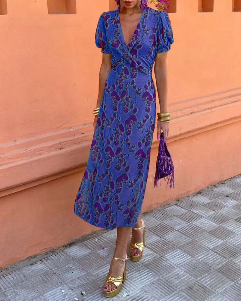 Angelina - Stunning V-Neck Midi Dress - V-Neck Midi Dress