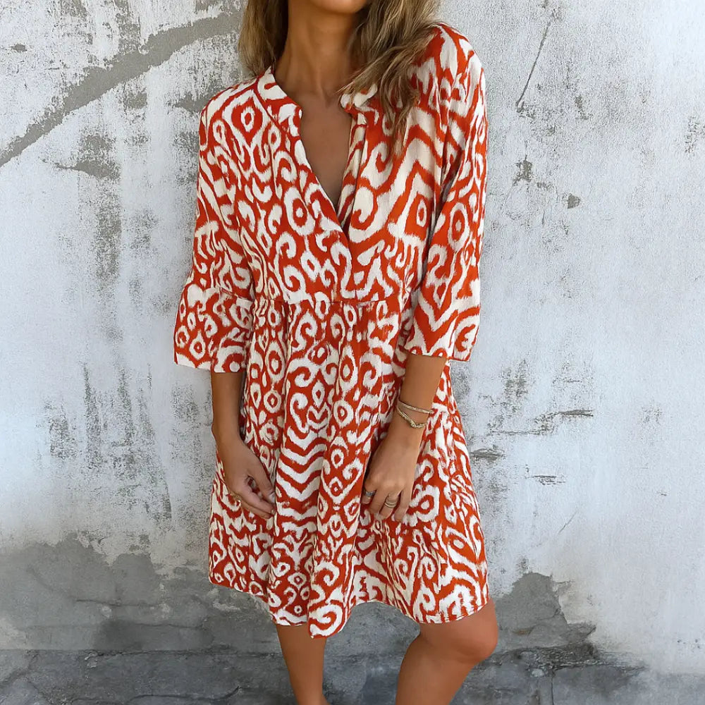 AVA – VIBRANT ESCAPE TUNIC DRESS - Orange / S - MIDI DRESS