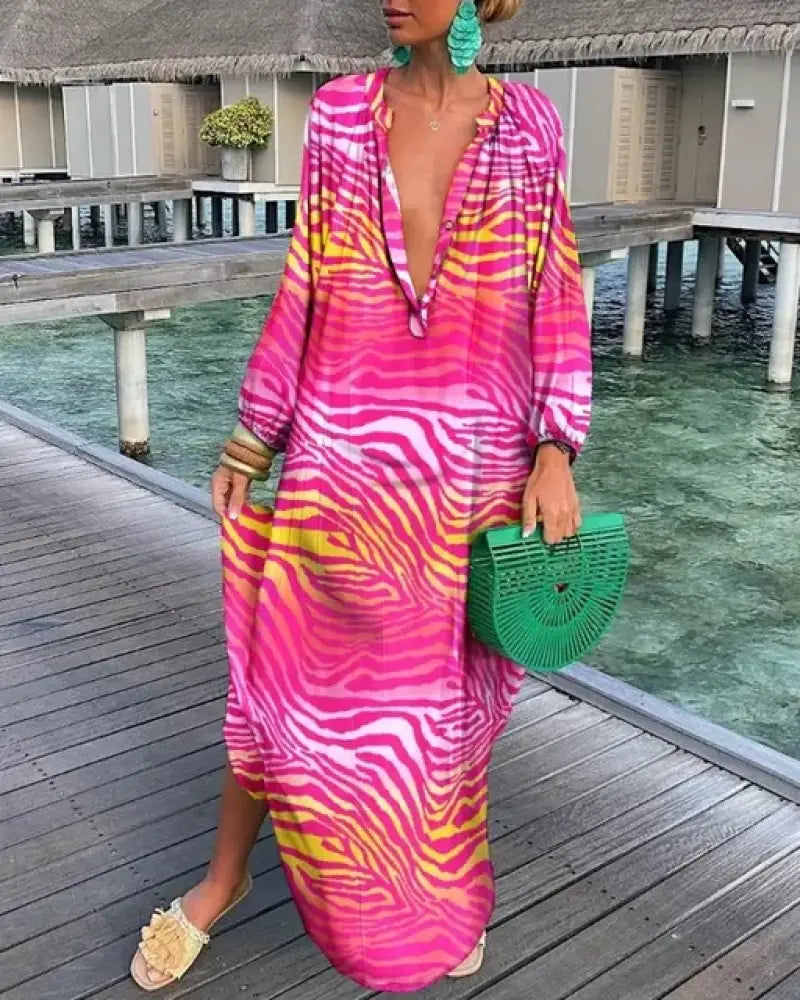 Bea - V Neck Maxi Dress - Pink - 2 / S (8-10) - maxi dress