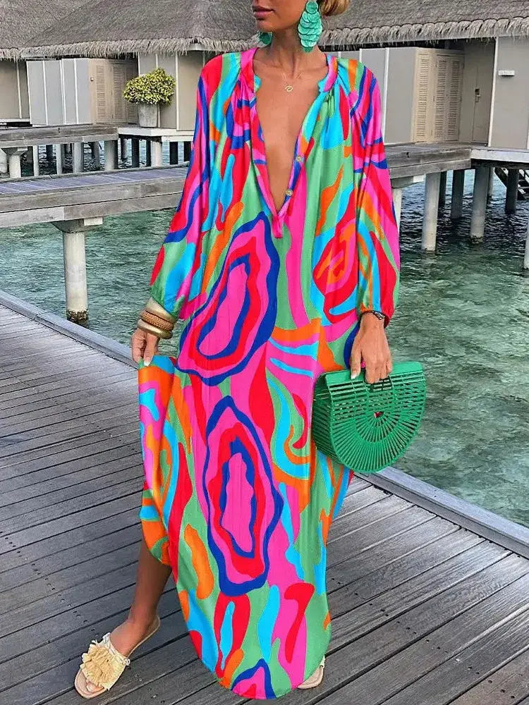 Bea - V Neck Maxi Dress - Pink - 3 / S (8-10) - maxi dress