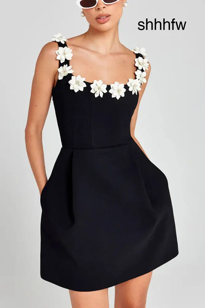 Cindy | Feminine Mini Dress with Floral Applications - MINI DRESSES