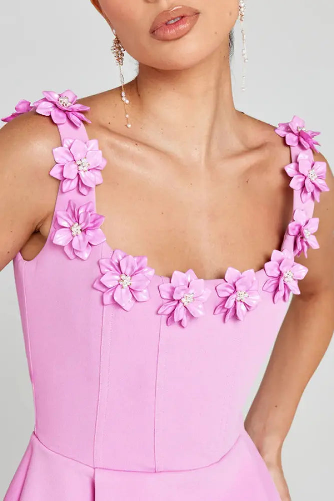 Cindy | Feminine Mini Dress with Floral Applications - MINI DRESSES