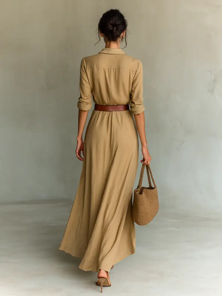 DANIELLE – ELEGANT BELTED MAXI SHIRT DRESS - Maxi Dress