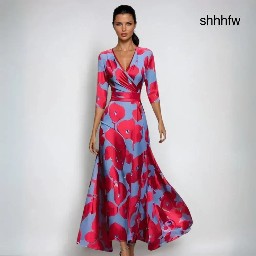Emily | Luxury Floral Dress - Red/Blue / 8-10 (S) - CLEARANCE