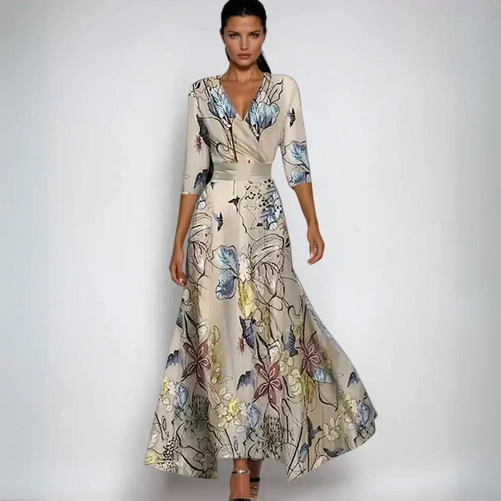 Emily | Luxury Floral Dress - Sand/Beige / 8-10 (S) - CLEARANCE
