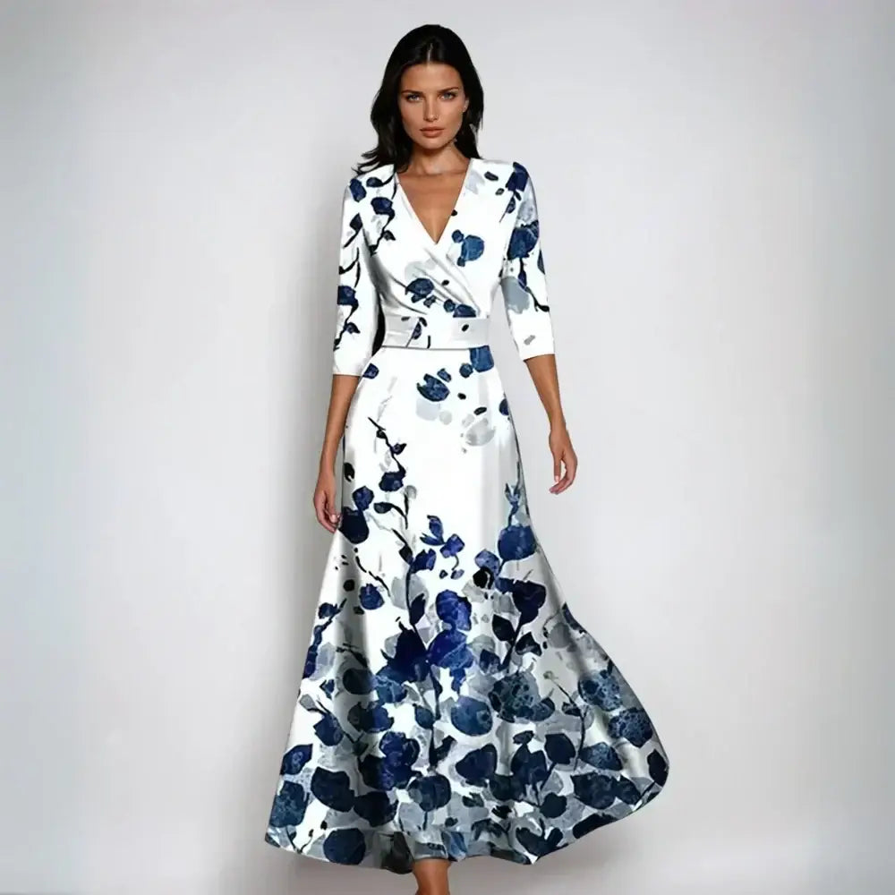 Emily | Luxury Floral Dress - White/Blue / 8-10 (S) - CLEARANCE
