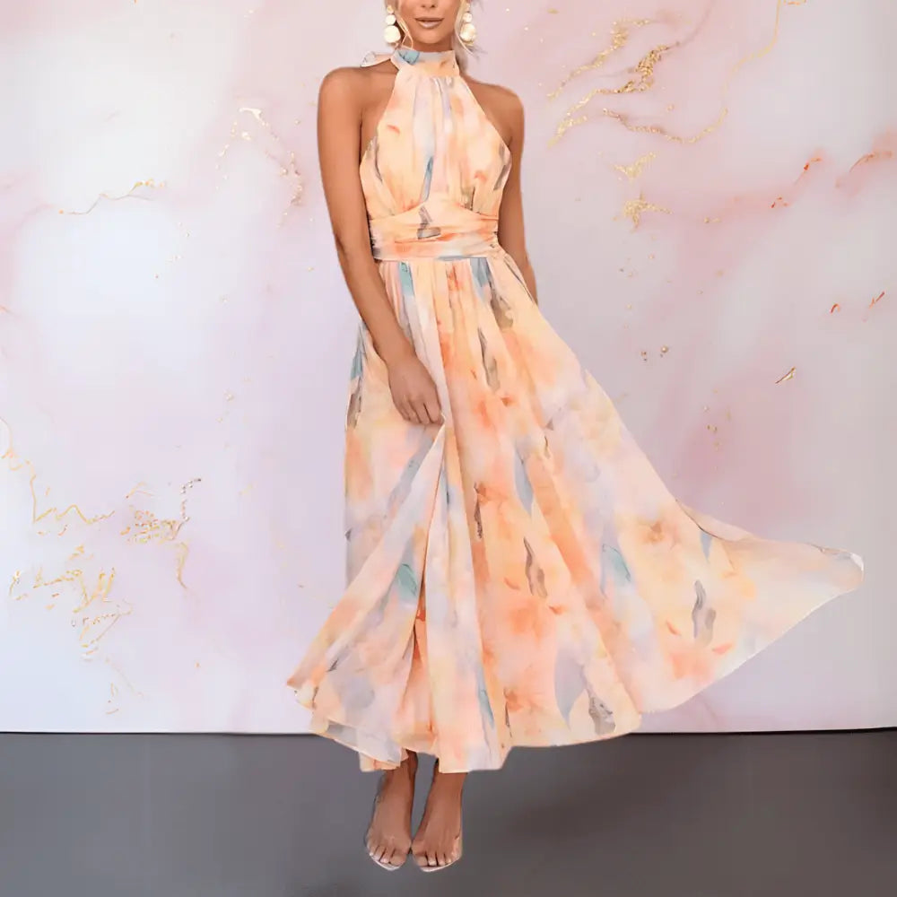 ESTHER | HALTERNECK WATERCOLOR PRINT DRESS - Dress
