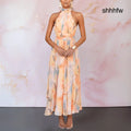 ESTHER | HALTERNECK WATERCOLOR PRINT DRESS - Orange / S - Dress