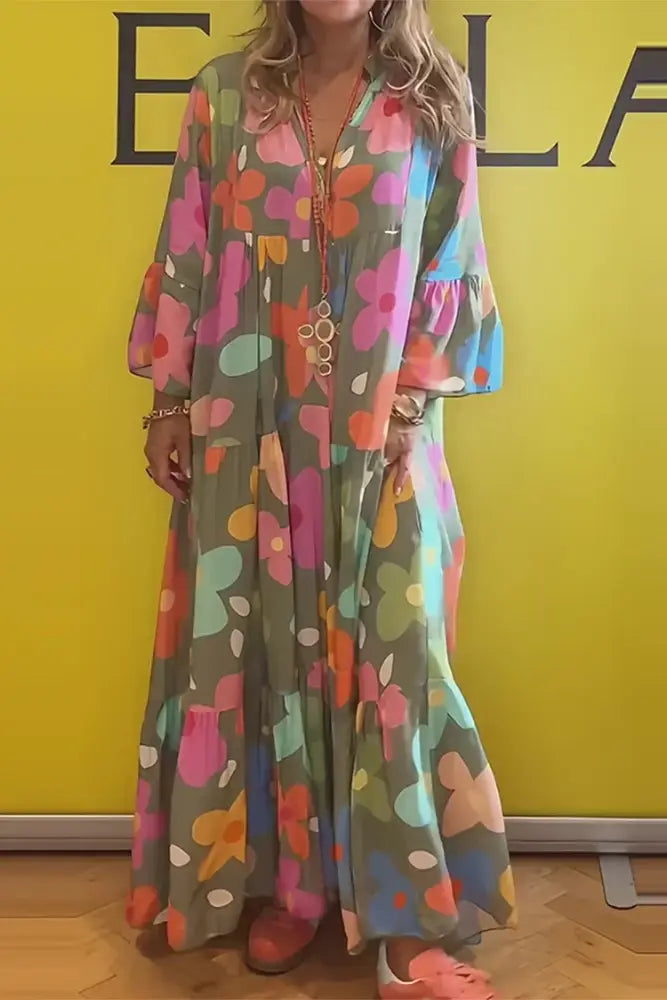 Floral Dream | Comfortable Fit Maxi Dress - Green / S