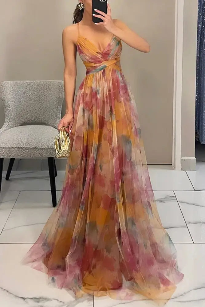 Giselle - Enchanting Floral Print Maxi Dress - Maxi Dress