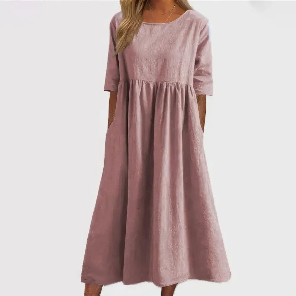 Maikee - Cotton dress with round neckline and pockets - Pink / S