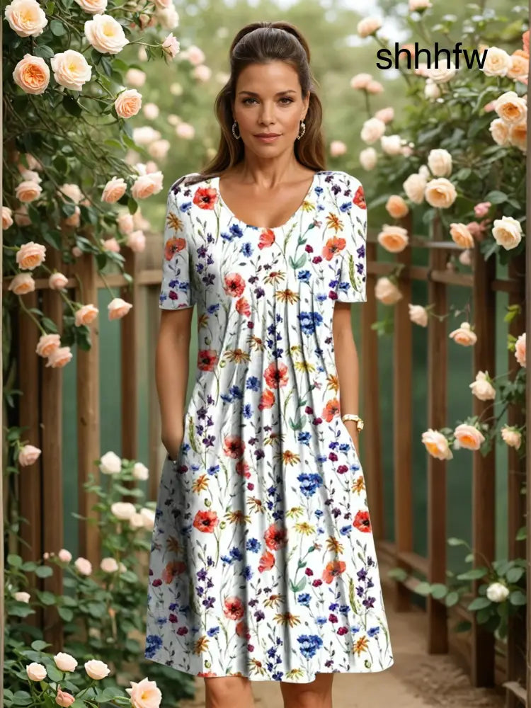 MARGA | ELEGANT DRESS WITH TUMMY COVERAGE - Red floral / S - ELEGANT DRESS