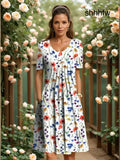 MARGA | ELEGANT DRESS WITH TUMMY COVERAGE - Red floral / S - ELEGANT DRESS