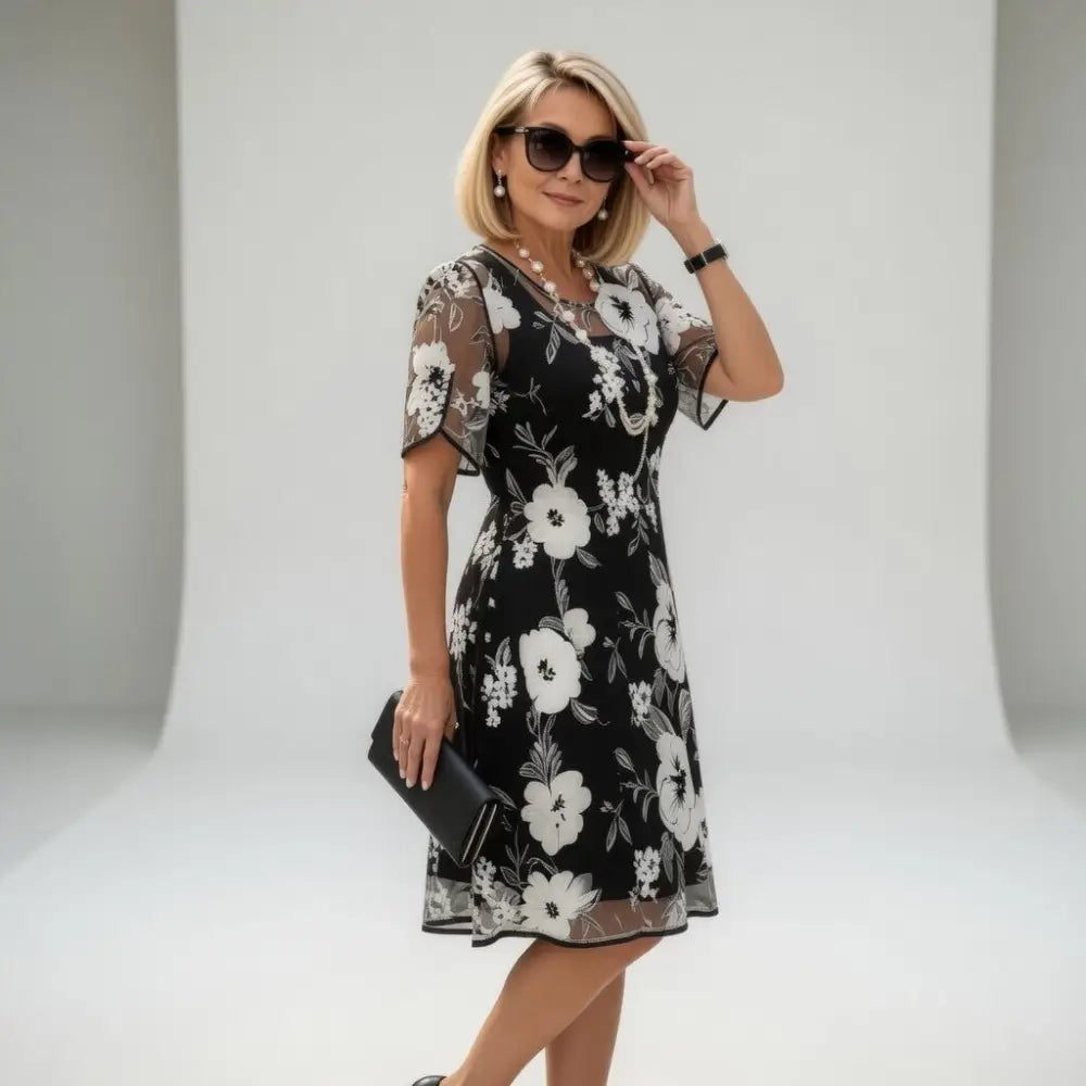 Midi Floral Chiffon Dress, Natural and Refined Elegance