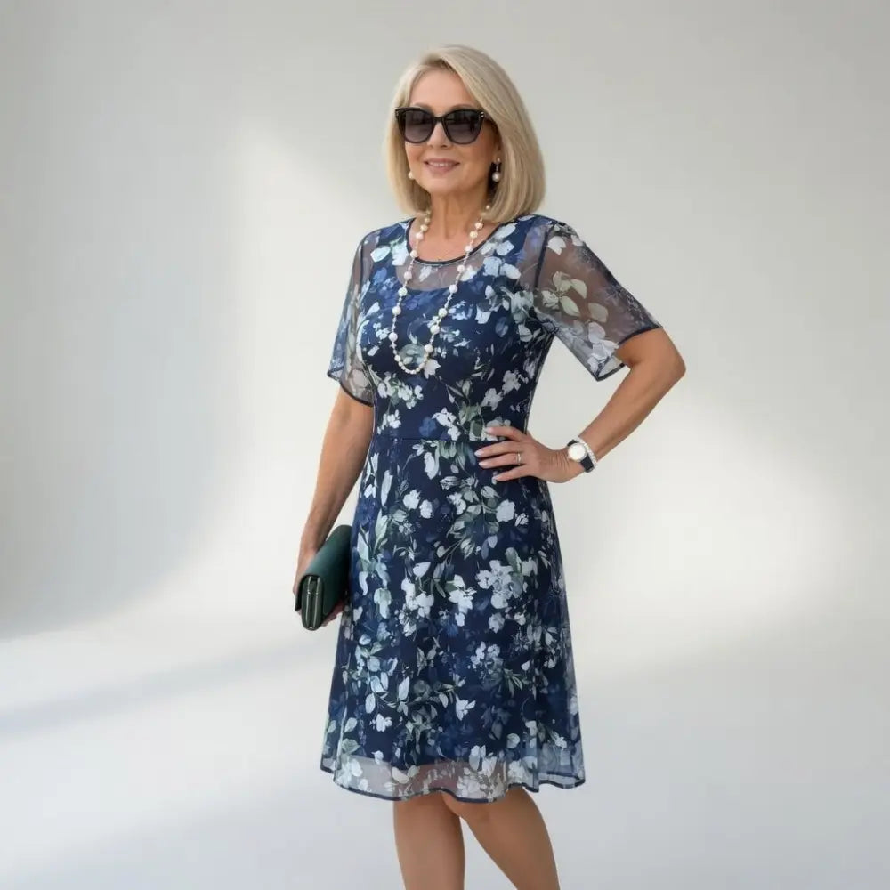 Midi Floral Chiffon Dress, Natural and Refined Elegance