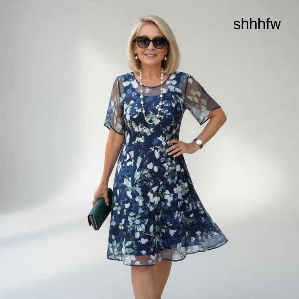 Midi Floral Chiffon Dress, Natural and Refined Elegance - Blue / S