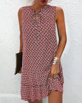 Nicole | Sleeveless Patterned Ruffle Dress - Red / S - Dresses