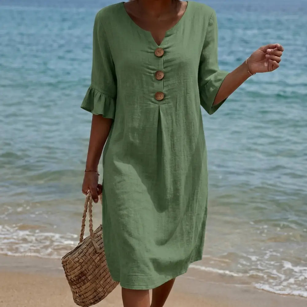 Radmila™ | Textured Long Sleeve Dress. - Green / S - Midi Dress