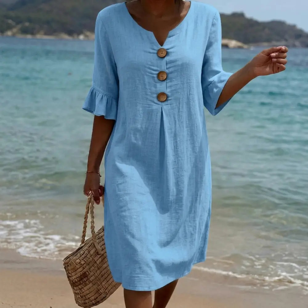 Radmila™ | Textured Long Sleeve Dress. - Light Blue / S - Midi Dress