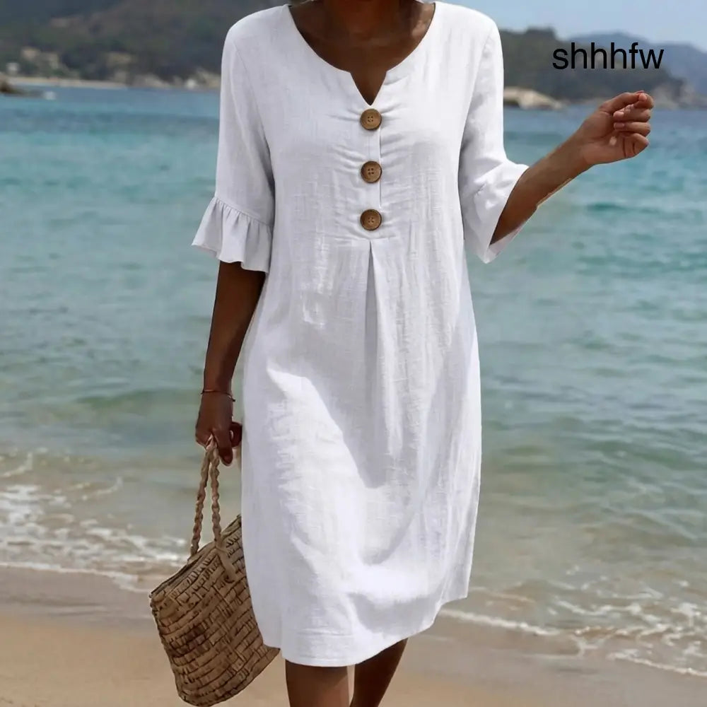Radmila™ | Textured Long Sleeve Dress. - Withe / S - Midi Dress