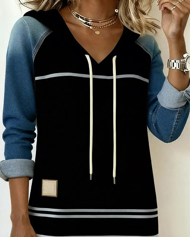 Striped Hooded Dress with Color Mixing - Dresses