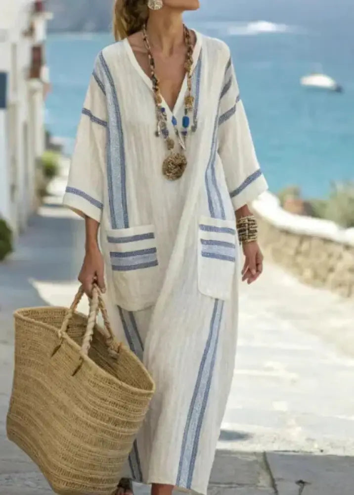 Vera - Long Summer Dress - Light Blue / S - Jurk