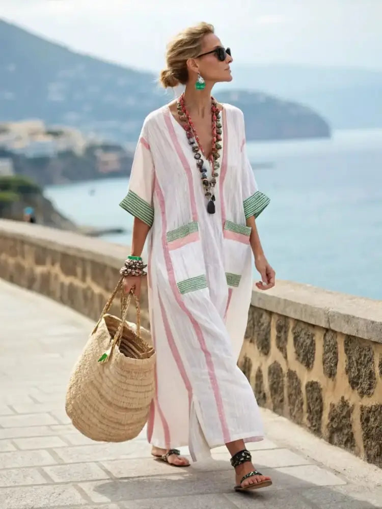 Vera - Long Summer Dress - Light Pink / S - Jurk